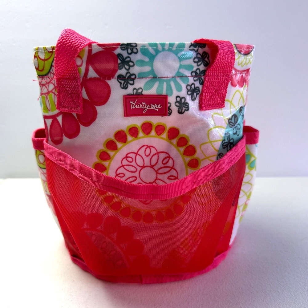 Thirty-One Littles Carry-All Caddy Pink Floral Mesh Pocket Mini Shower Tote